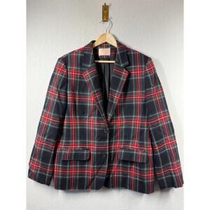 Pendlelton Women's Wool Red Green Black Plaid Blazer Size 14